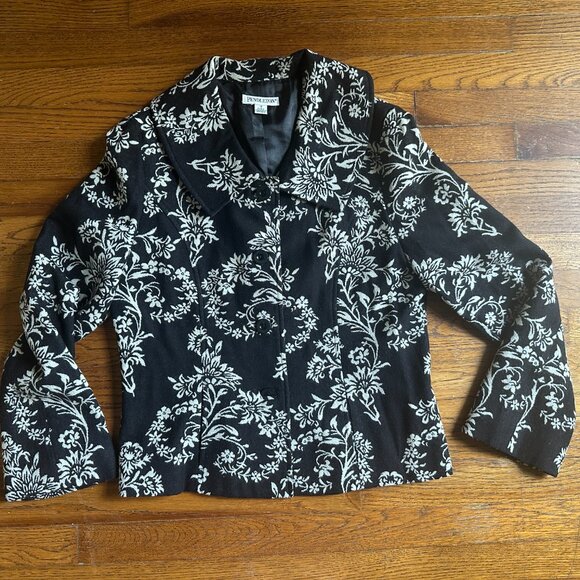 Pendleton 100% Virgin Wool Blazer Jacket Short Black White Floral sz 14 - Picture 10 of 12